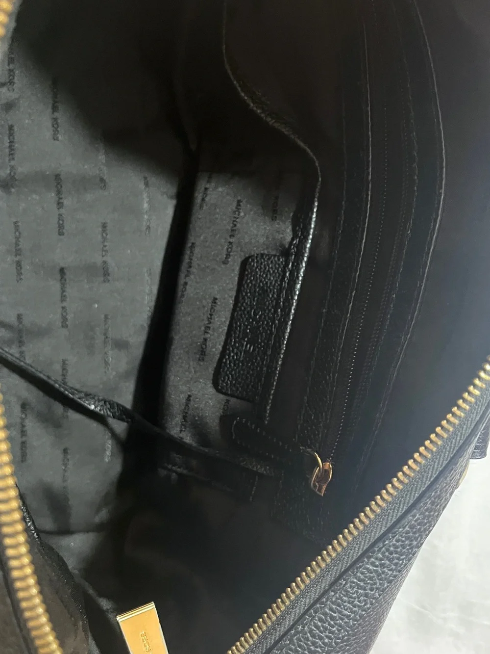MICHAEL KORS Black Leather Satchel with Gold Hardware